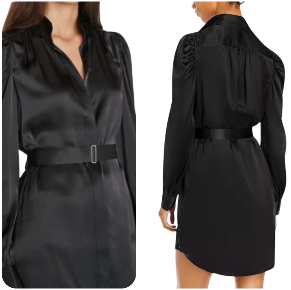 FRAME Gillian Silk Mini Shirt Dress Black Size Small NWT - Picture 4 of 12